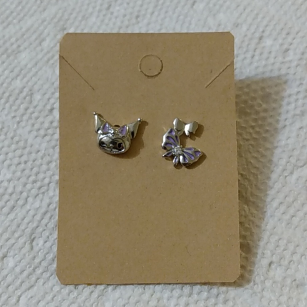 Kuromi Silver Violet Bow Stud Earrings